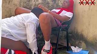 black big cock boyfriend fucks petite classmate at principal's window, subscribe to red 😍