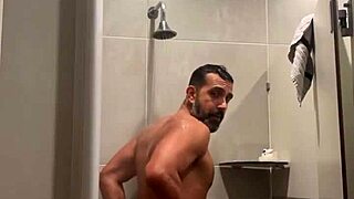 Gym shower time with red thong and panties