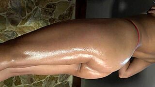 Oiled Colombian Latina Xattlalust Shows Off Her Beautiful Butt In Red And Dark Blue Panties