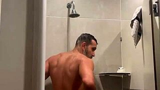 Gym shower time with red thong and panties