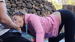 hot brunette teen babe fucks outdoors on monster cock