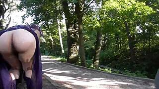 Hairy mature flashing pussy in public park 😏