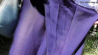 Hairy mature flashing pussy in public park 😏