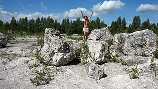 Mature Amateur Dances Topless In White Stone Quarry