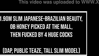 A slim Japanese-Brazilian beauty picked at the mall for a public tease.