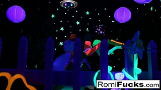 Romi Rain And Dani Have Lesbian Fun Under Black Light