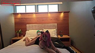 zoro in cosplay roleplay unloads cum in maid's mouth and on tits