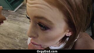 petite stepdaughter secretly sucks her daddy's cock under the desk in this pov scene