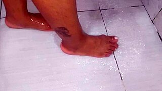 beautiful wife enjoys a relaxing bath in homemade video