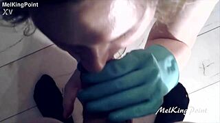 melkingpoint plastic gloves - blonde milf gives blowjob with latex gloves on. sucking so good! 👌