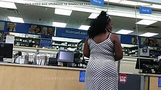 I spotted this candid moment of a stacked black woman with basketball booty and natural tits.