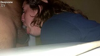 Blonde girlfriend boldly deepthroats cock in thong