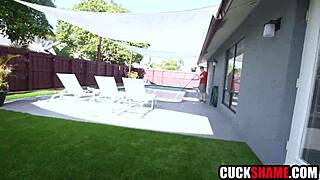 angry wife cucks husband with poolboy, getting pierced pussy shaved outdoors 😏