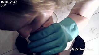 melkingpoint plastic gloves - blonde milf gives blowjob with latex gloves on. sucking so good! 👌