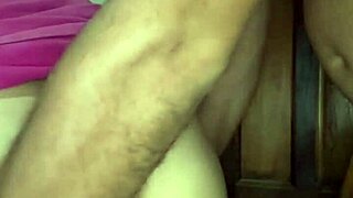 First anal sex standing up, her ass dripping with milk