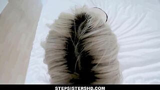 Skinny blonde stepsister Jane Wild begs stepbrother for taboo family fucking in POV.