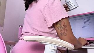 Curvy Girl Working Eating And Farting