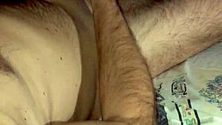 Nighttime cock jerking in bedroom with huge monster cock