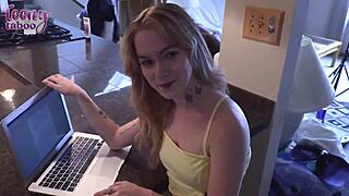 sage fox keeps sucking seth brogan's dick after creampie.