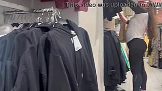 Round Latina Booty Visible Through Tight See-Thru Leggings In Voyeur Scene