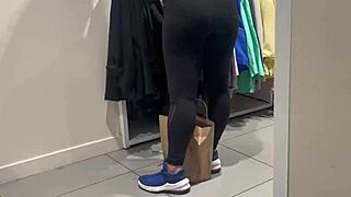 Round Latina Booty Visible Through Tight See-Thru Leggings In Voyeur Scene