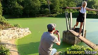 Weird slut fucking and peeing in outdoor setting