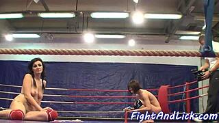 Euro babes wrestle naked, licking shaved pussies in lesbian oral fun.