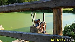 Weird slut fucking and peeing in outdoor setting