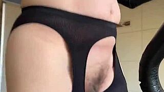 Hairy HOUSEWIFE DOES ATHLETIC WORKOUT IN FISHNETS AT GYM