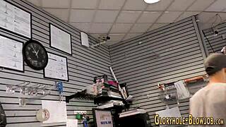 blonde smashed in gloryhole and sucks cock hard!