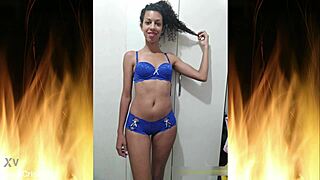 beautiful brunette flashing in lingerie