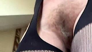 Hairy HOUSEWIFE DOES ATHLETIC WORKOUT IN FISHNETS AT GYM