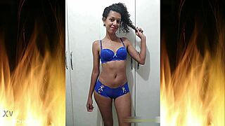 beautiful brunette flashing in lingerie