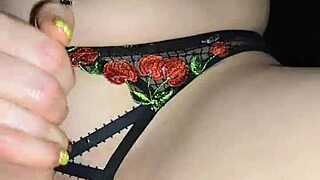 Milf jerks cock and rides huge dildo in crotchless panties