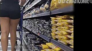 Spying on hot blonde in the market.