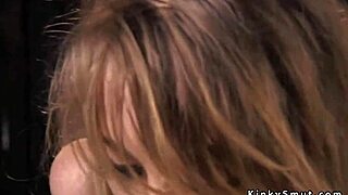 blonde in bondage gagged with dildo during rough fucking