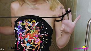 Alluring blonde teen washed up on the sofa