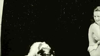 Vintage pussy and pooch outdoor scene.