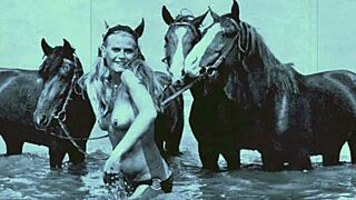 Vintage pussy and pooch outdoor scene.