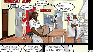 Hot and fast restaurant staff interracial orgy in kitchen with monster cocks!