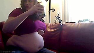 azismiss stuffs ice cream into her chubby belly and big ass