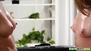 two naughty teens share huge dick in nuru massage