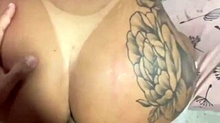 Oh fuck, this Brazilian wife in lingerie takes that massive cock deep while her husband watches!