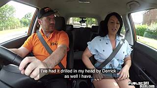 british student practices driving with instructor in public car