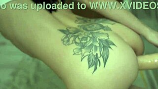 tattooed cutie sucks lollipop rides dildo and fucks to powerful orgasm