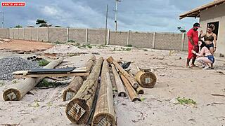 What a shock when carpenter gets paid with wild threesome from Brazilian bbw whores ripping clothes for anal fun!