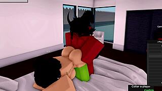 Demon intensely fucks eager Roblox slut with massive cock while her girlfriend watches the cheating action unfold