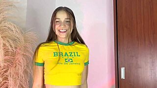 Pretty Blonde Brazilian Teen Does Oiled Striptease with Grand Blowjob
