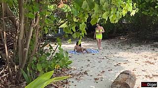 Risky Public Beach Dick Flash To Stepmom And Stepdaughter Ends In Cum On Face