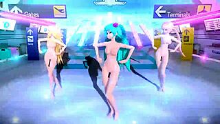 Hatsune Miku, Rin, and Luka appear in Tricolore Airline Project Diva nude mod.